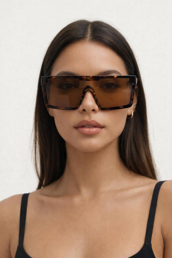 svnx Tortoiseshell Oversized Flat Top Square Frame Sunglasses
