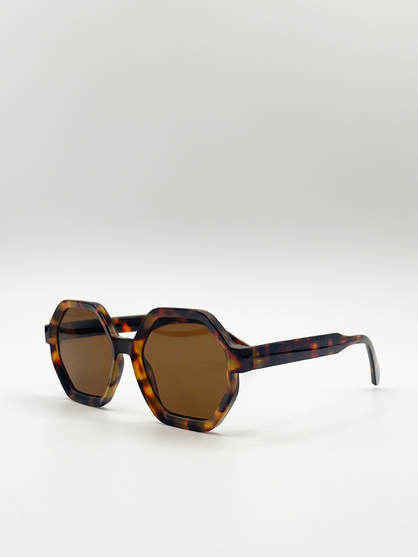 Svnx Tortoiseshell Oversized Hexagon Frame Sunglasses