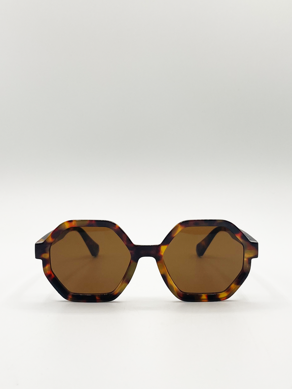 Svnx Tortoiseshell Oversized Hexagon Frame Sunglasses
