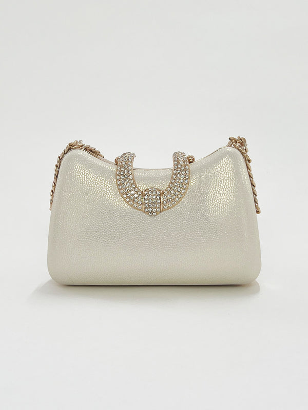 Svnx White Shimmer Grab Bag With Double Chain Strap