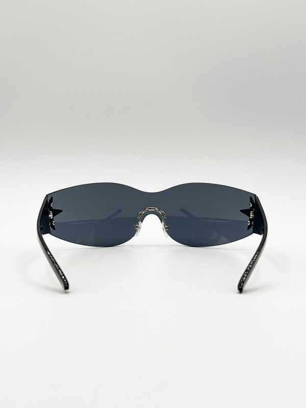 Svnx Wrap Around Racer Sunglasses With Star Hinge Detail In Black