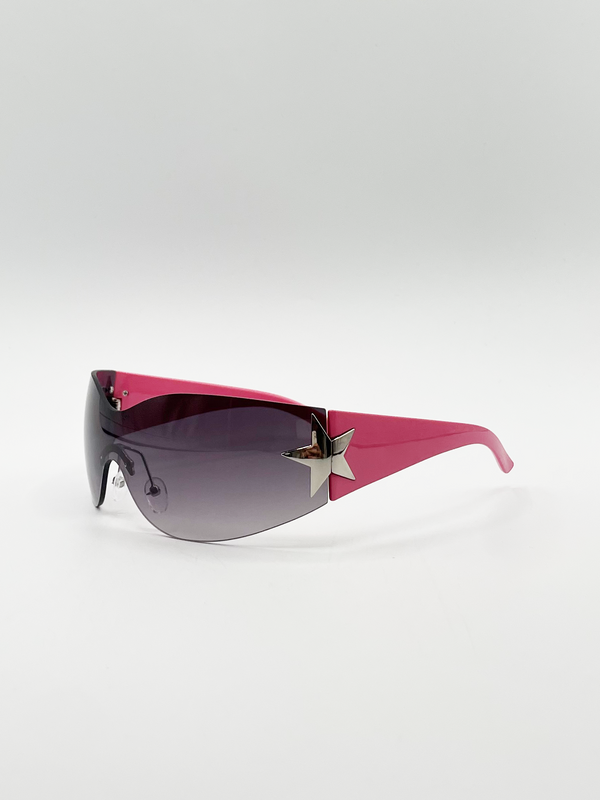 Svnx Wrap Around Racer Sunglasses With Star Hinge Detail In Pink