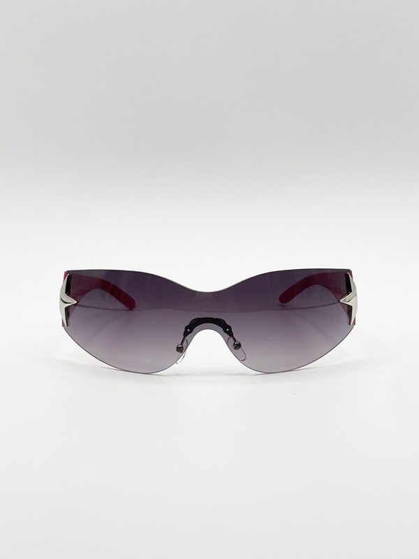 svnx Wrap Around Racer Sunglasses with Star Hinge Detail in Pink