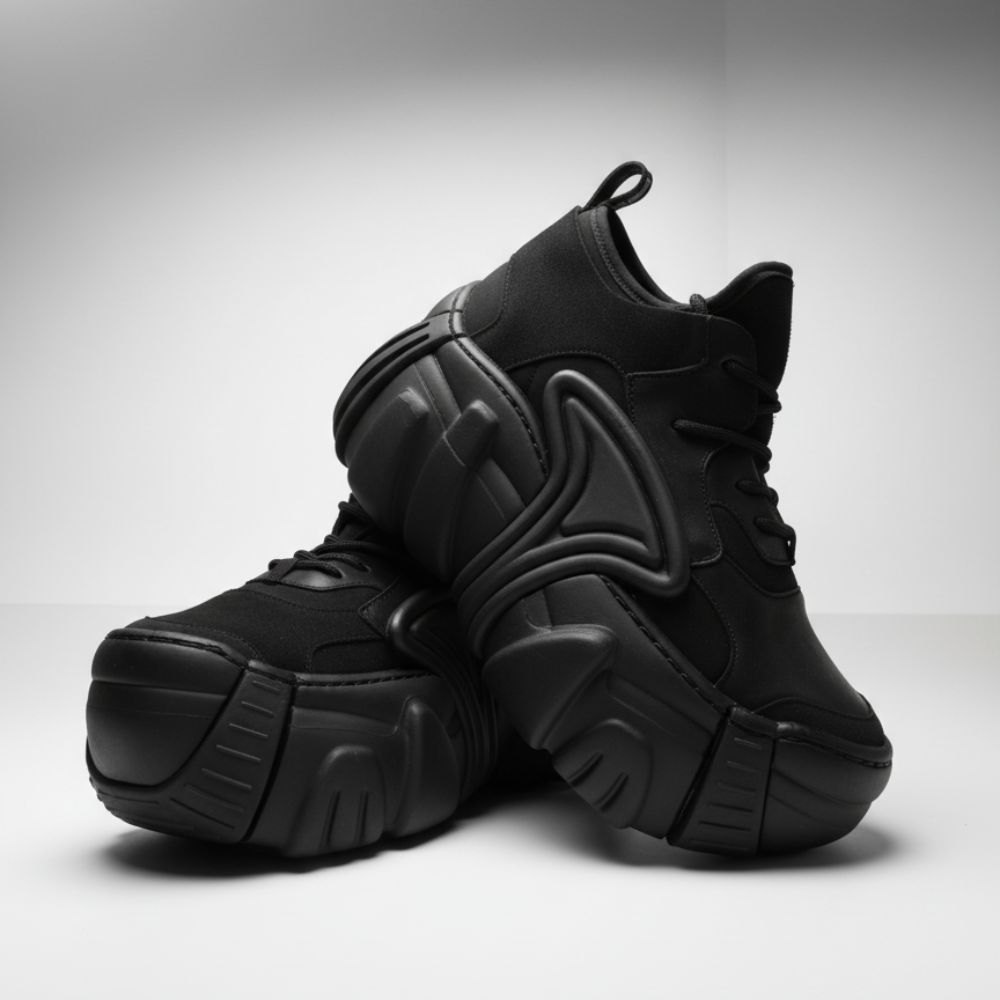 Swear Element Platform Sneakers - Triple Black Nubuck & Suede