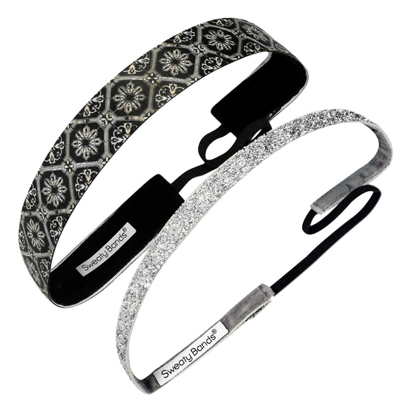 sweaty bands 2 Pack | Afterglow Black | Viva Diva Silver 3/8 Inch