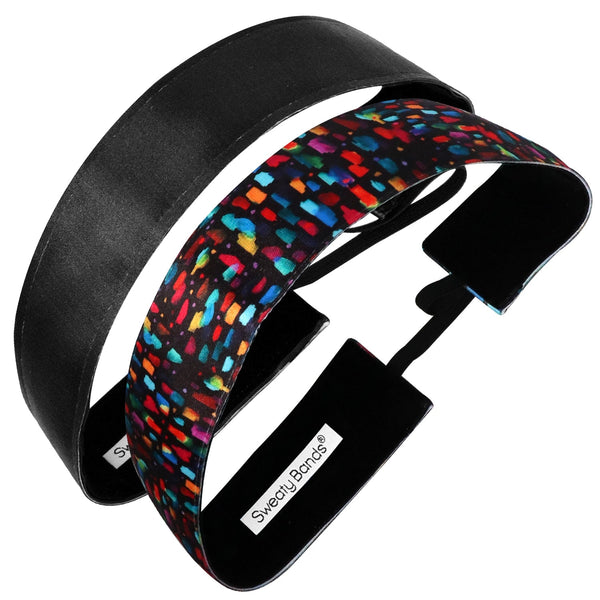 sweaty bands 2 Pack | Confetti Multi Wicked Solid Black | 1.5 Inch