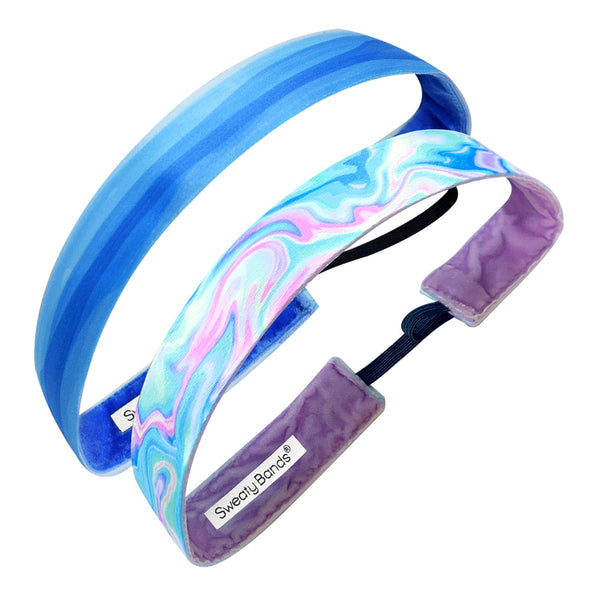 sweaty bands 2 Pack | Holographic Multi | Watercolors Blue | 1 Inch