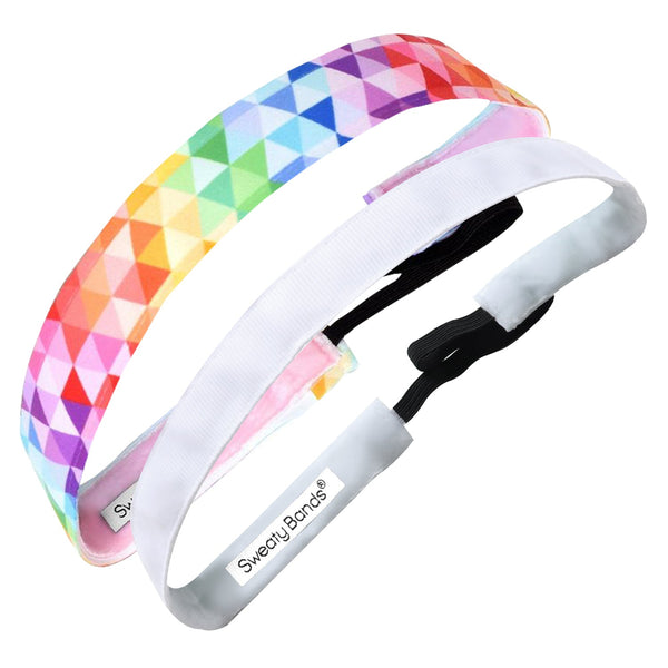 sweaty bands 2 Pack | Love Triangle Multi 1 Inch | Rock Solid White 5/8 Inch