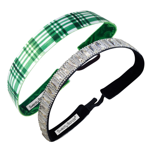 sweaty bands 2 Pack | Mad for Plaid Green | Bling Silver Beauty