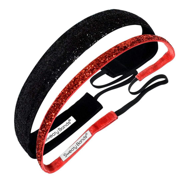 sweaty bands 2 Pack | Viva Diva Black 1 Inch | Viva Diva Red 3/8 Inch