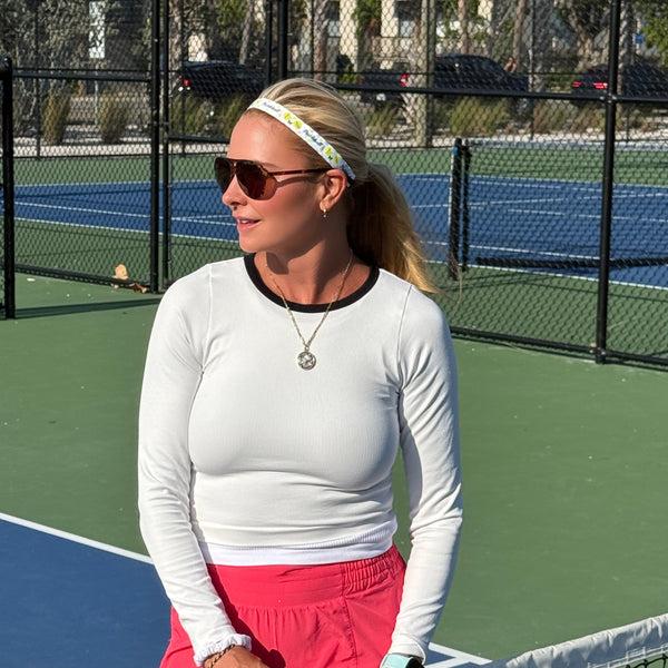 Sweaty Bands Pickleball | Script And Rackets | White Black Yellow | 5/8 Inch