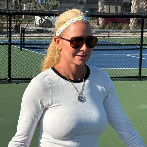 Sweaty Bands Pickleball | Script And Rackets | White Black Yellow | 5/8 Inch