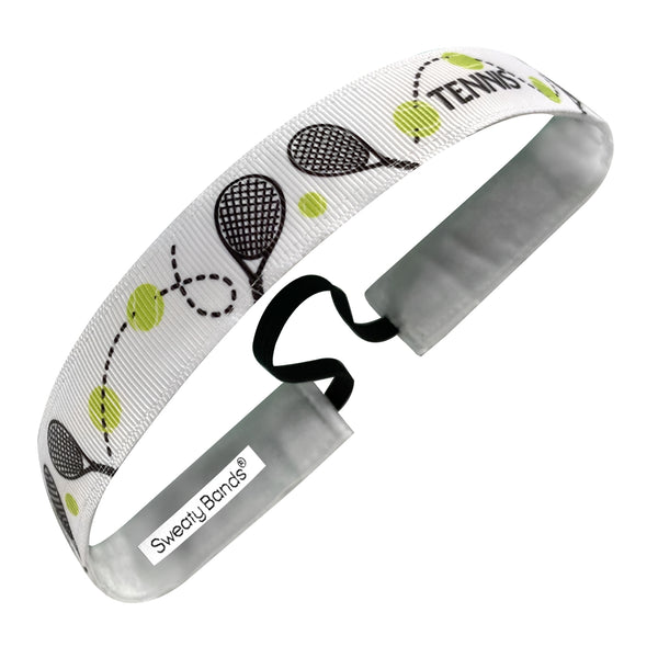 sweaty bands Tennis | Wearing White | White Black Green | 1 Inch