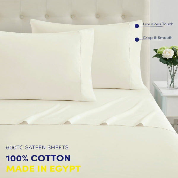 Sweet Home Collection 100% Cotton 600TC Sateen Sheet Set (Made In Egypt)