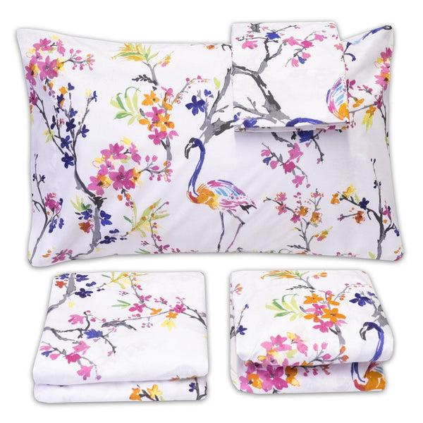 Sweet Home Collection 1500 Supreme Collection Extra Soft Botanical Bright Whimsical Watercolor Pattern Sheet Set - Luxury Bed Sheets Set With Deep Pocket Wrinkle Free Bedding Printed Patter