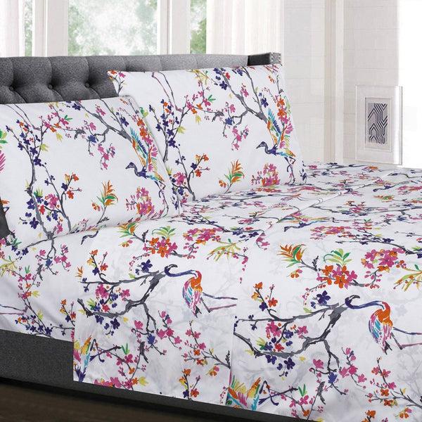 Sweet Home Collection 1500 Supreme Collection Extra Soft Botanical Bright Whimsical Watercolor Pattern Sheet Set - Luxury Bed Sheets Set With Deep Pocket Wrinkle Free Bedding Printed Patter