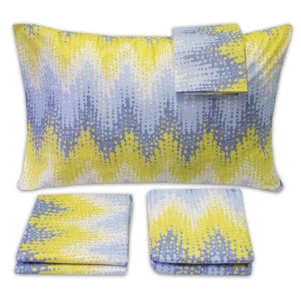 Sweet Home Collection 1500 Supreme Collection Extra Soft Malibu Bright Yellow Blending With Gray Chevron Pattern Sheet Set - Luxury Bed Sheets Set With Deep Pocket Wrinkle Free Bedding