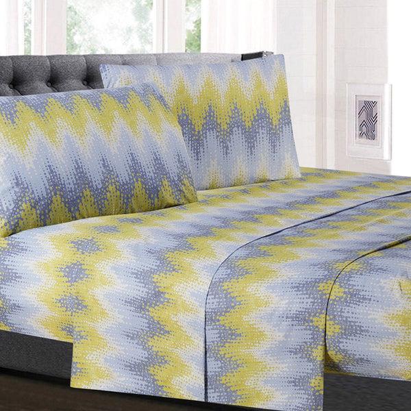 Sweet Home Collection 1500 Supreme Collection Extra Soft Malibu Bright Yellow Blending With Gray Chevron Pattern Sheet Set - Luxury Bed Sheets Set With Deep Pocket Wrinkle Free Bedding