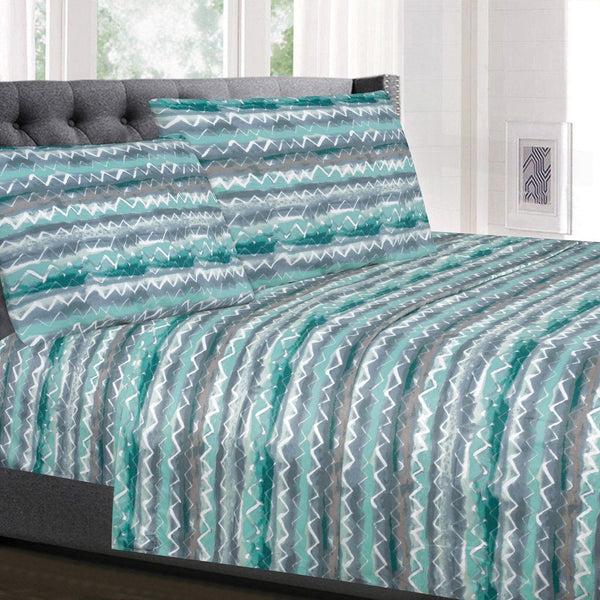 Sweet Home Collection 1500 Supreme Collection Extra Soft Summerset Ocean Vibe Chevron Pattern Sheet Set - Luxury Bed Sheets Set With Deep Pocket Wrinkle Free Bedding Printed Pattern