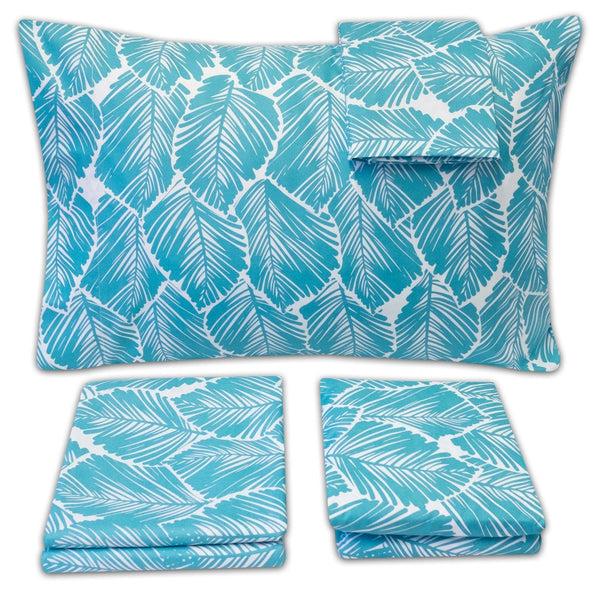 Sweet Home Collection 1500 Supreme Collection Extra Soft Tropical Leaf Teal Pattern Sheet Set - Luxury Bed Sheets Set With Deep Pocket Wrinkle Free Bedding Printed Pattern