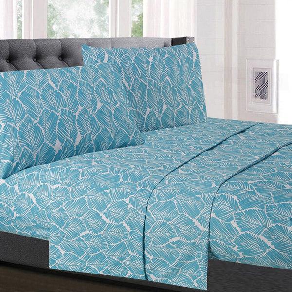 Sweet Home Collection 1500 Supreme Collection Extra Soft Tropical Leaf Teal Pattern Sheet Set - Luxury Bed Sheets Set With Deep Pocket Wrinkle Free Bedding Printed Pattern