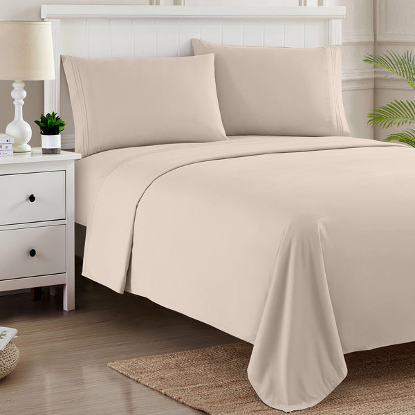 Sweet Home Collection 1500 Supreme Collection Sheet Sets Beige Cream - Luxury Hotel Bed Sheets And Pillowcase Set For Mattress - Extra Soft Elastic Corner Straps Deep Pocket Sheets Beige Cream