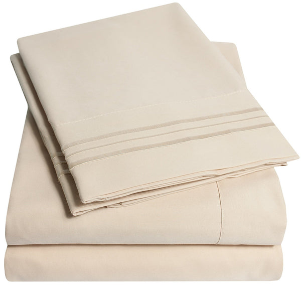 sweet home collection 1500 Supreme Collection Sheet Sets Beige Cream - Luxury Hotel Bed Sheets and Pillowcase Set For Mattress - Extra Soft Elastic Corner Straps Deep Pocket Sheets Beige Cream