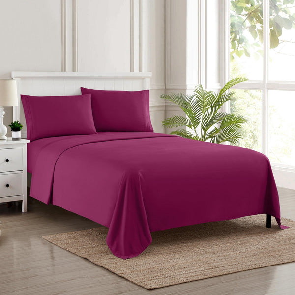 Sweet Home Collection 1500 Supreme Collection Sheet Sets Berry Purple - Luxury Hotel Bed Sheets And Pillowcase Set For Mattress - Extra Soft Elastic Corner Straps Deep Pocket Sheets Berry Purple