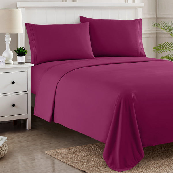 Sweet Home Collection 1500 Supreme Collection Sheet Sets Berry Purple - Luxury Hotel Bed Sheets And Pillowcase Set For Mattress - Extra Soft Elastic Corner Straps Deep Pocket Sheets Berry Purple