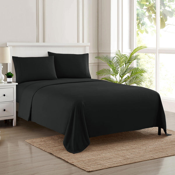 Sweet Home Collection 1500 Supreme Collection Sheet Sets Black - Luxury Hotel Bed Sheets And Pillowcase Set For Mattress - Extra Soft Elastic Corner Straps Deep Pocket Sheets Black