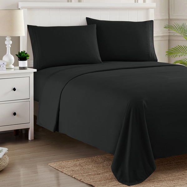 Sweet Home Collection 1500 Supreme Collection Sheet Sets Black - Luxury Hotel Bed Sheets And Pillowcase Set For Mattress - Extra Soft Elastic Corner Straps Deep Pocket Sheets Black