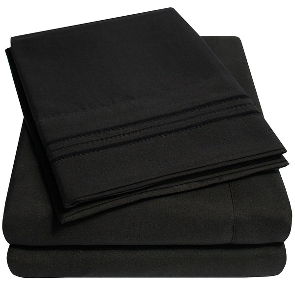 sweet home collection 1500 Supreme Collection Sheet Sets Black - Luxury Hotel Bed Sheets and Pillowcase Set For Mattress - Extra Soft Elastic Corner Straps Deep Pocket Sheets Black