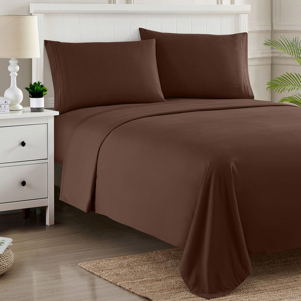 Sweet Home Collection 1500 Supreme Collection Sheet Sets Brown - Luxury Hotel Bed Sheets And Pillowcase Set For Mattress - Extra Soft Elastic Corner Straps Deep Pocket Sheets Brown