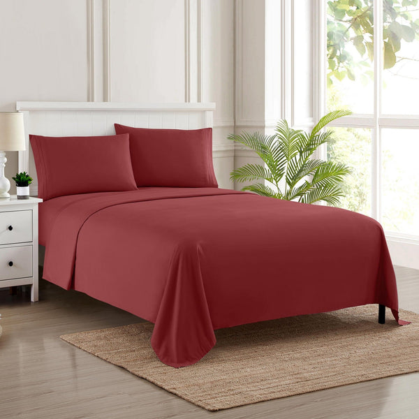 Sweet Home Collection 1500 Supreme Collection Sheet Sets Burgundy - Luxury Hotel Bed Sheets And Pillowcase Set For Mattress - Extra Soft Elastic Corner Straps Deep Pocket Sheets Burgundy