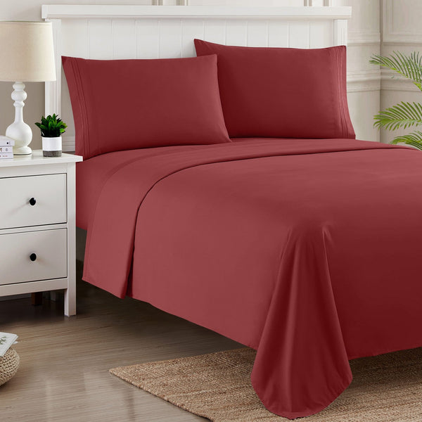 Sweet Home Collection 1500 Supreme Collection Sheet Sets Burgundy - Luxury Hotel Bed Sheets And Pillowcase Set For Mattress - Extra Soft Elastic Corner Straps Deep Pocket Sheets Burgundy