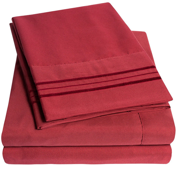 sweet home collection 1500 Supreme Collection Sheet Sets Burgundy - Luxury Hotel Bed Sheets and Pillowcase Set For Mattress - Extra Soft Elastic Corner Straps Deep Pocket Sheets Burgundy
