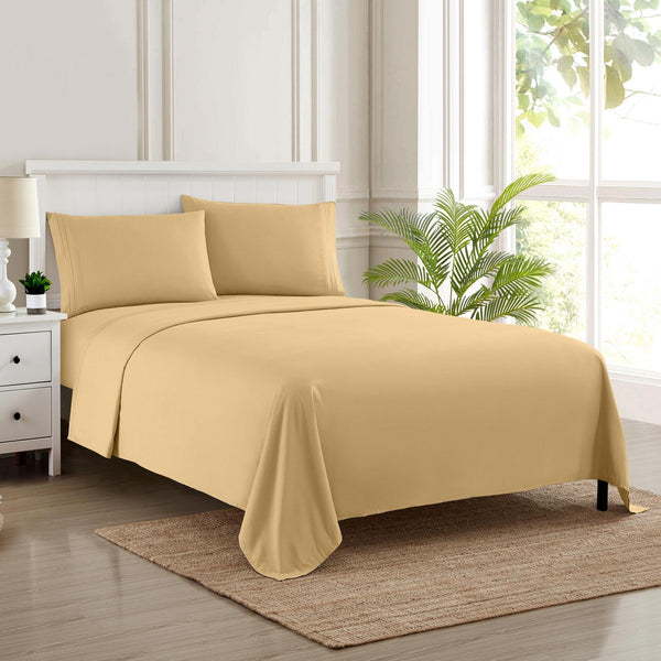 Sweet Home Collection 1500 Supreme Collection Sheet Sets Camel - Luxury Hotel Bed Sheets And Pillowcase Set For Mattress - Extra Soft Elastic Corner Straps Deep Pocket Sheets Camel