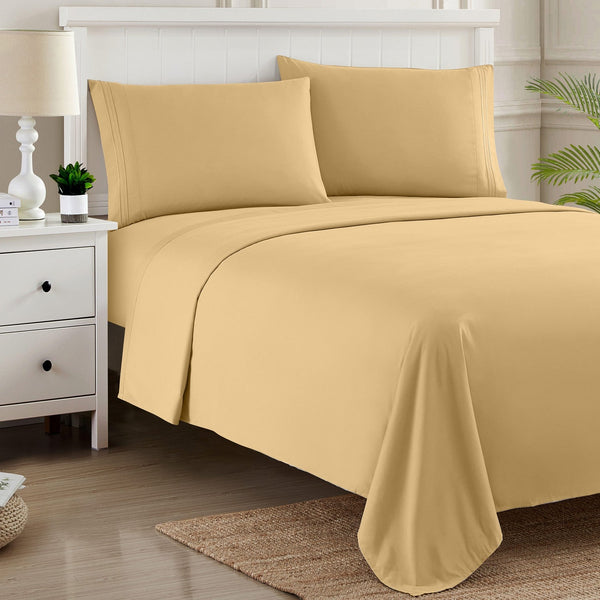Sweet Home Collection 1500 Supreme Collection Sheet Sets Camel - Luxury Hotel Bed Sheets And Pillowcase Set For Mattress - Extra Soft Elastic Corner Straps Deep Pocket Sheets Camel