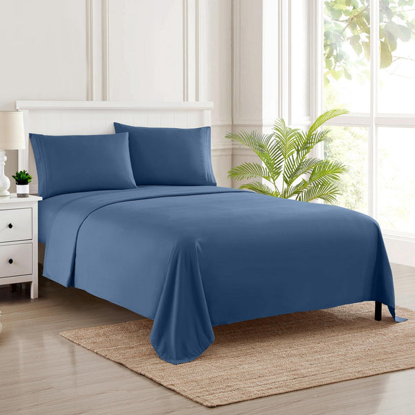 Sweet Home Collection 1500 Supreme Collection Sheet Sets Denim Blue - Luxury Hotel Bed Sheets And Pillowcase Set For Mattress - Extra Soft Elastic Corner Straps Deep Pocket Sheets Denim Blue