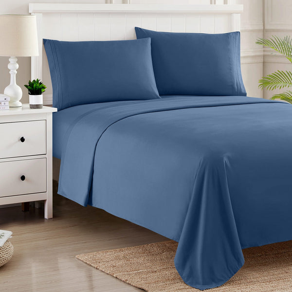 Sweet Home Collection 1500 Supreme Collection Sheet Sets Denim Blue - Luxury Hotel Bed Sheets And Pillowcase Set For Mattress - Extra Soft Elastic Corner Straps Deep Pocket Sheets Denim Blue