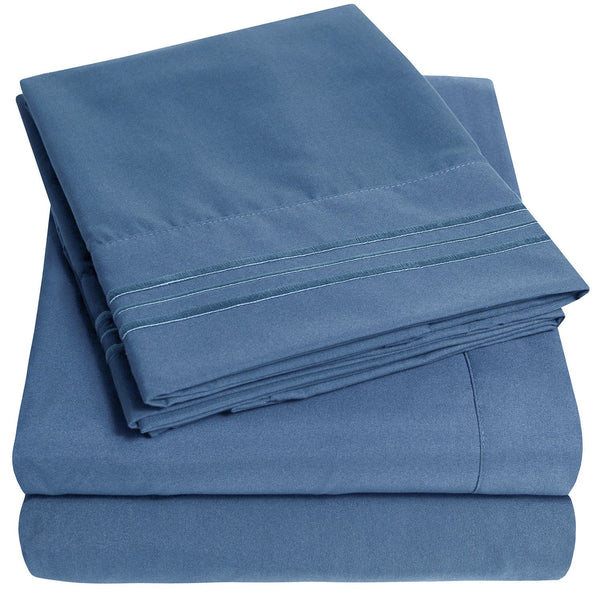 sweet home collection 1500 Supreme Collection Sheet Sets Denim Blue - Luxury Hotel Bed Sheets and Pillowcase Set For Mattress - Extra Soft Elastic Corner Straps Deep Pocket Sheets Denim Blue