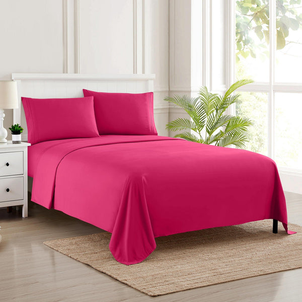 Sweet Home Collection 1500 Supreme Collection Sheet Sets Fuschia - Luxury Hotel Bed Sheets And Pillowcase Set For Mattress - Extra Soft Elastic Corner Straps Deep Pocket Sheets Fuschia