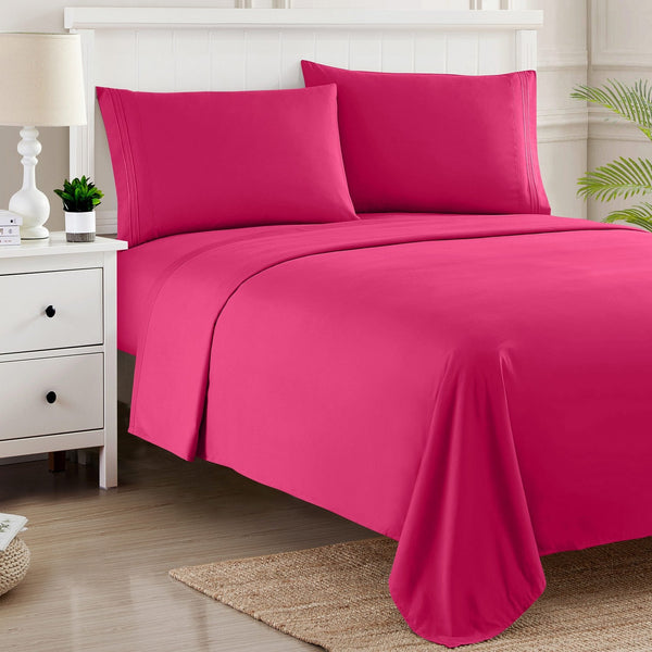 Sweet Home Collection 1500 Supreme Collection Sheet Sets Fuschia - Luxury Hotel Bed Sheets And Pillowcase Set For Mattress - Extra Soft Elastic Corner Straps Deep Pocket Sheets Fuschia