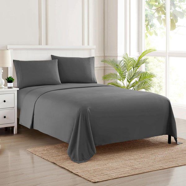 Sweet Home Collection 1500 Supreme Collection Sheet Sets Gray - Luxury Hotel Bed Sheets And Pillowcase Set For Mattress - Extra Soft Elastic Corner Straps Deep Pocket Sheets Gray