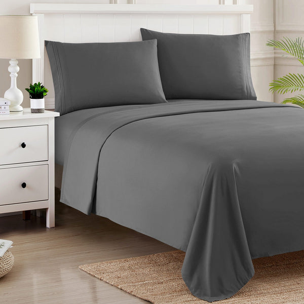 Sweet Home Collection 1500 Supreme Collection Sheet Sets Gray - Luxury Hotel Bed Sheets And Pillowcase Set For Mattress - Extra Soft Elastic Corner Straps Deep Pocket Sheets Gray
