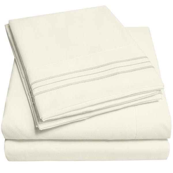 sweet home collection 1500 Supreme Collection Sheet Sets Ivory - Luxury Hotel Bed Sheets and Pillowcase Set For Mattress - Extra Soft Elastic Corner Straps Deep Pocket Sheets Ivory