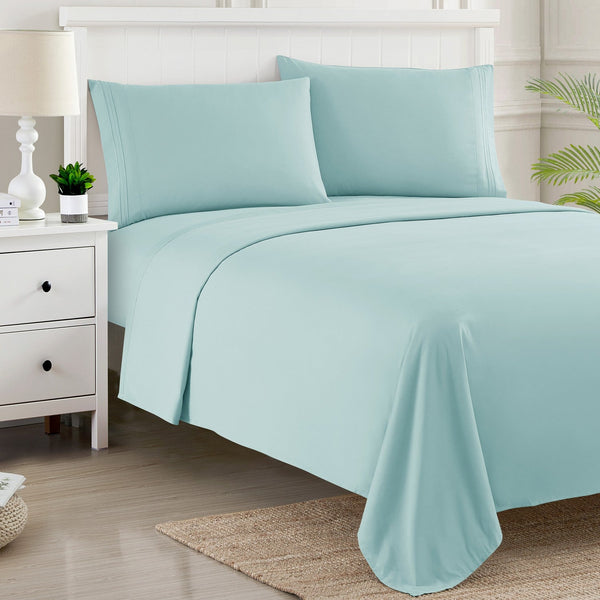 Sweet Home Collection 1500 Supreme Collection Sheet Sets Light Blue- Luxury Hotel Bed Sheets And Pillowcase Set For Mattress - Extra Soft Elastic Corner Straps Deep Pocket Sheets Light Blue