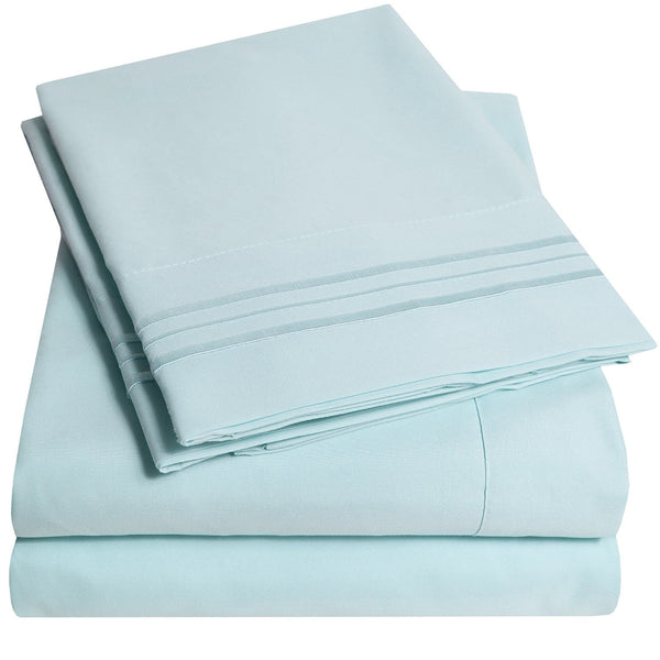 sweet home collection 1500 Supreme Collection Sheet Sets Light Blue- Luxury Hotel Bed Sheets and Pillowcase Set For Mattress - Extra Soft Elastic Corner Straps Deep Pocket Sheets Light Blue