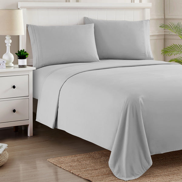Sweet Home Collection 1500 Supreme Collection Sheet Sets Light Gray Silver - Luxury Hotel Bed Sheets And Pillowcase Set For Mattress - Extra Soft Elastic Corner Straps Deep Pocket Sheets Silver