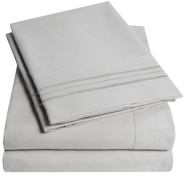 sweet home collection 1500 Supreme Collection Sheet Sets Light Gray Silver - Luxury Hotel Bed Sheets and Pillowcase Set For Mattress - Extra Soft Elastic Corner Straps Deep Pocket Sheets Silver